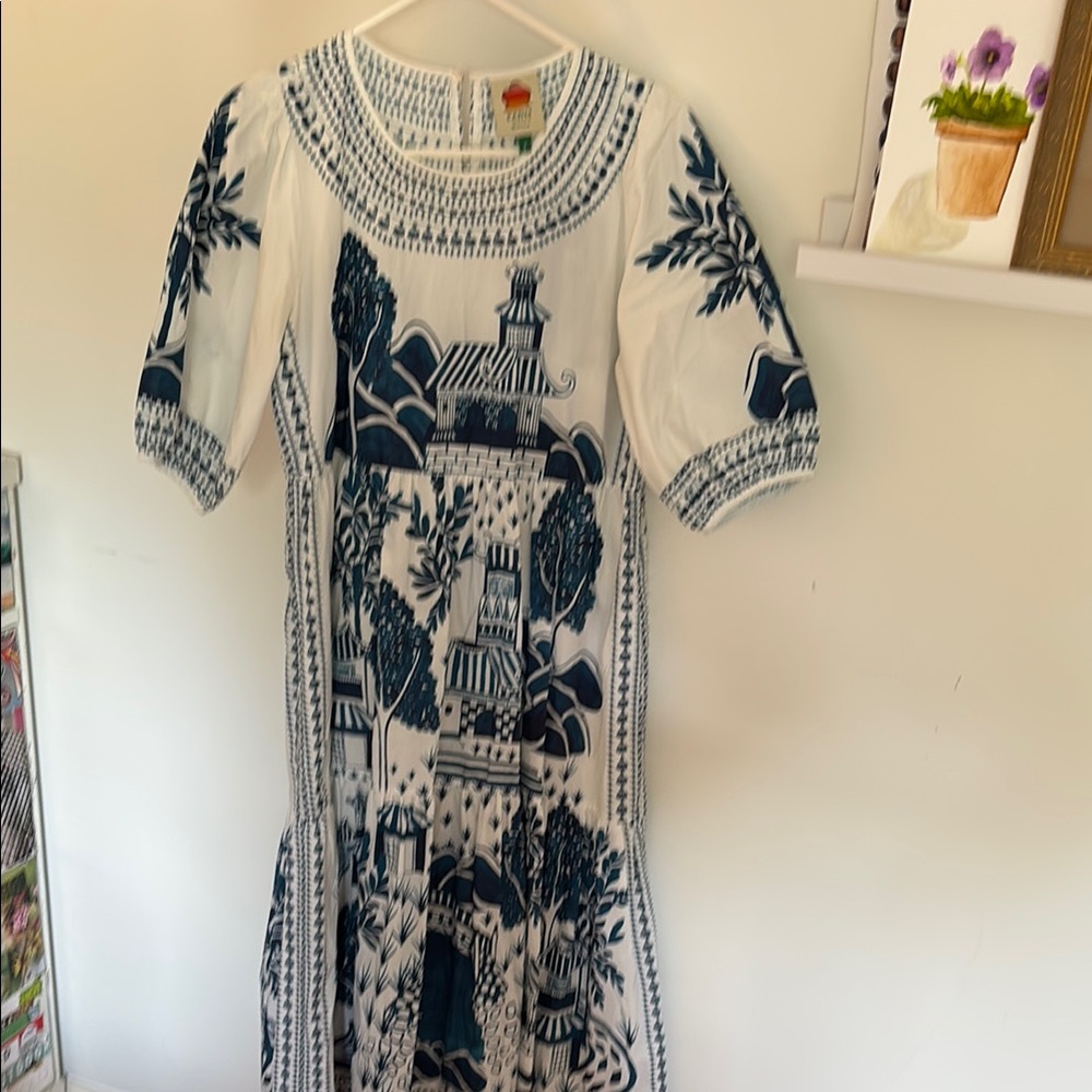FARM Rio Blue and White Patterned Top